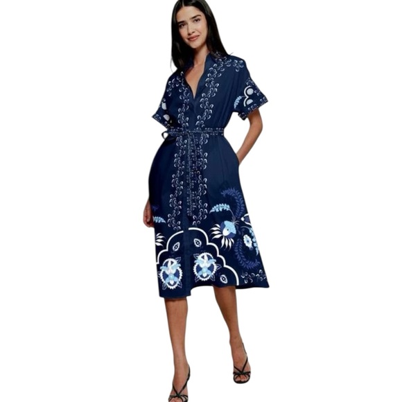 Tucker NYC Safari Shirtdress in Navy Dutch Blossoms Sz M NWT - Picture 1 of 9